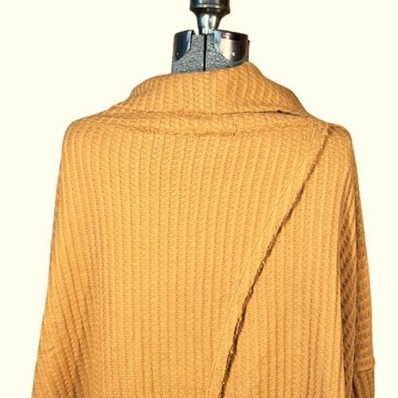Free People Juicy Long Sleeve Cowl Neck Waffle Knit Split Back Top Mustard Sweat - Picture 6 of 16